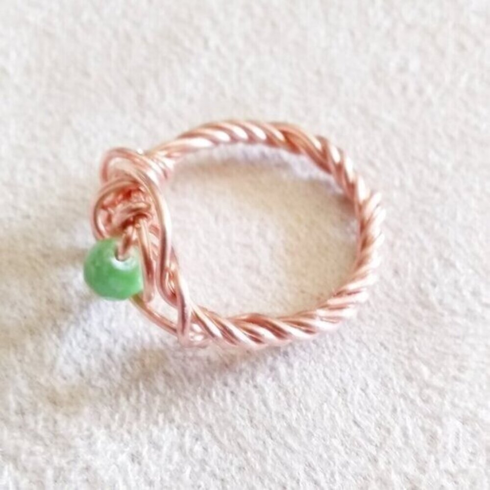 Wire Wrapped Copper & Bright Green Fire Agate Ring! Petite or Girl Starter Sz 4 - Picture 3 of 9